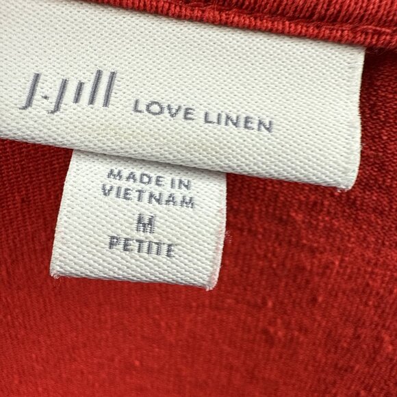 J Jill Love Linen Women's Top Size M P Petite Solid Red Linen Blend Pullover - Picture 3 of 8